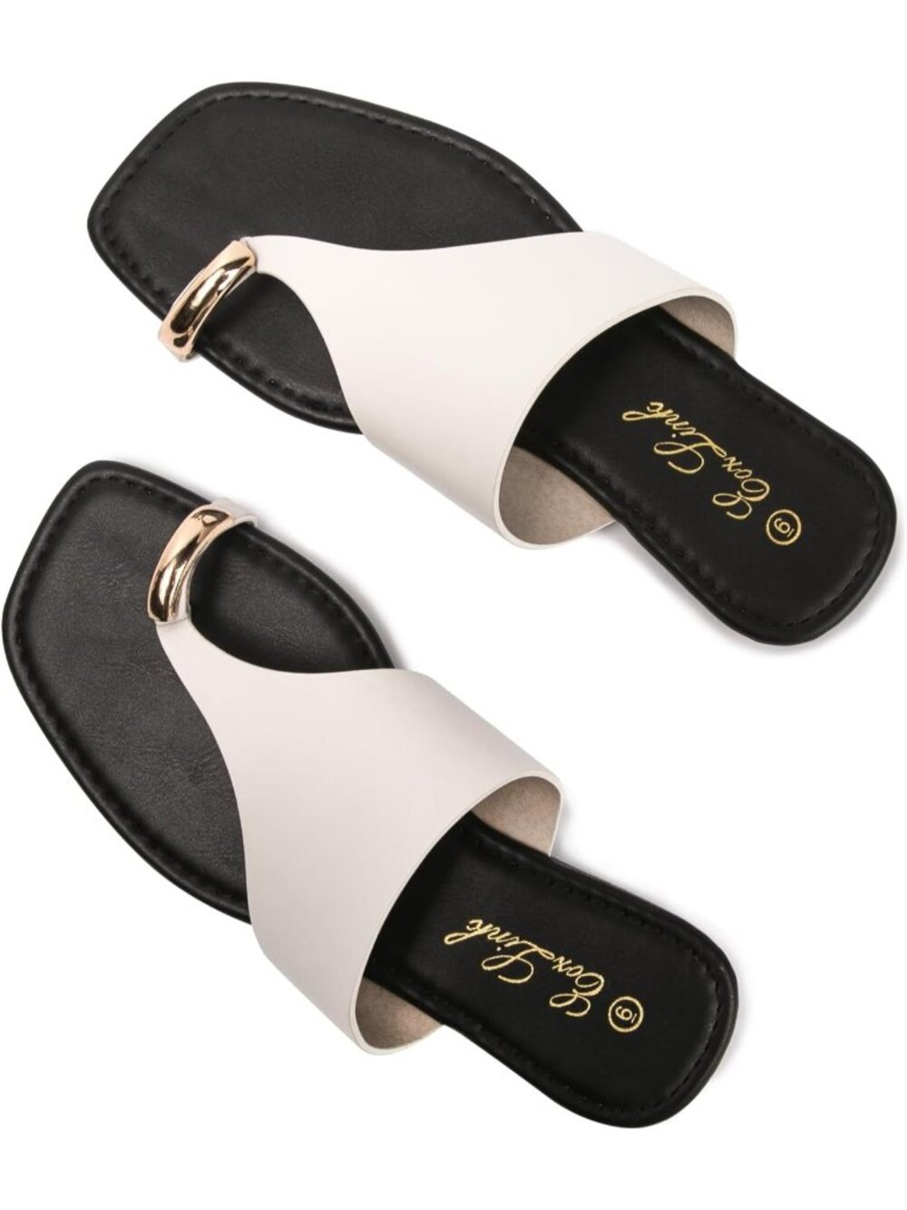 Women's White Casual Outfits Slip On Dressy Summer Slides Toe Ring Flat Sandals